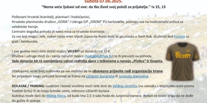 Budite dio osmog Pohoda za hrvatske branitelje poginule na Velebitu