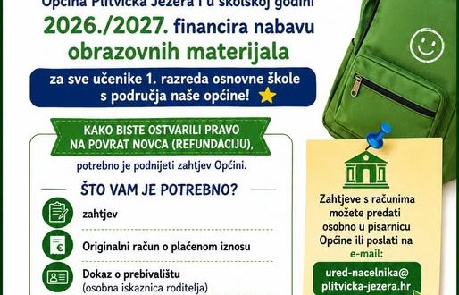 Općina Plitvička Jezera financira nabavu obrazovnih materijala